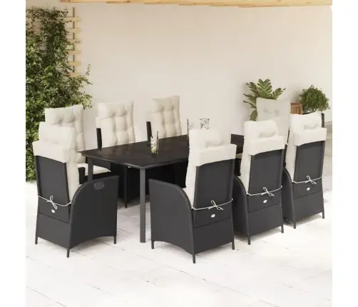 9-Daļīgs Dārza Mēbeļu Komplekts, Matrači, Melns, Pe Rotangpalma Vidaxl