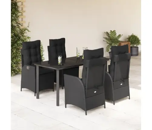 5-Daļīgs Dārza Mēbeļu Komplekts, Matrači, Melna Pe  Rotangpalma Vidaxl