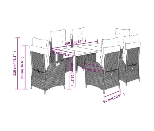 7-Osaline Aiamööblikomplekt Patjadega, Must, Polürotang