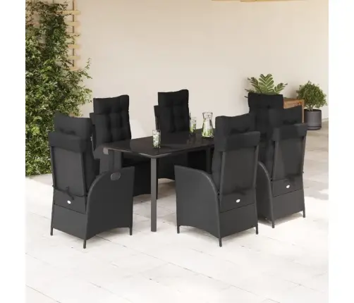 7-Osaline Aiamööblikomplekt Patjadega, Must, Polürotang