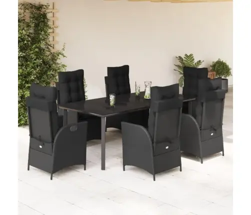 7-Osaline Aiamööblikomplekt Patjadega, Must, Polürotang