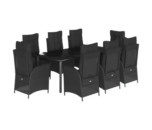 9-Daļīgs Dārza Mēbeļu Komplekts, Matrači, Melns, Pe Rotangpalma Vidaxl