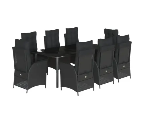9-Daļīgs Dārza Mēbeļu Komplekts, Matrači, Melns, Pe Rotangpalma Vidaxl