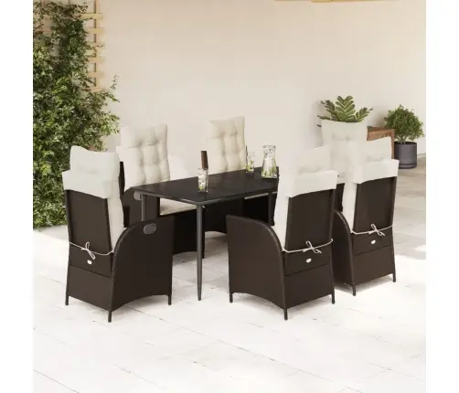 7-Daļīgs Dārza Mēbeļu Komplekts, Matrači, Brūna Pe Rotangpalma Vidaxl