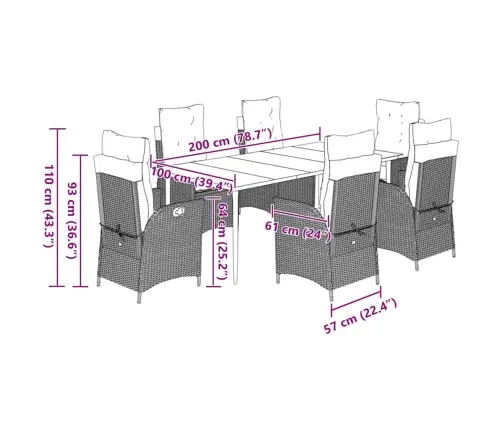 7-Daļīgs Dārza Mēbeļu Komplekts, Matrači, Brūna Pe Rotangpalma Vidaxl