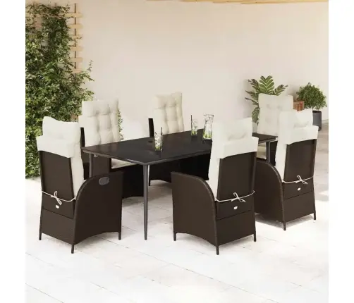 7-Daļīgs Dārza Mēbeļu Komplekts, Matrači, Brūna Pe Rotangpalma Vidaxl