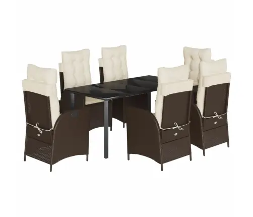 7-Osaline Aia Söögimööbli Komplekt Patjadega, Pruun, Polürotang