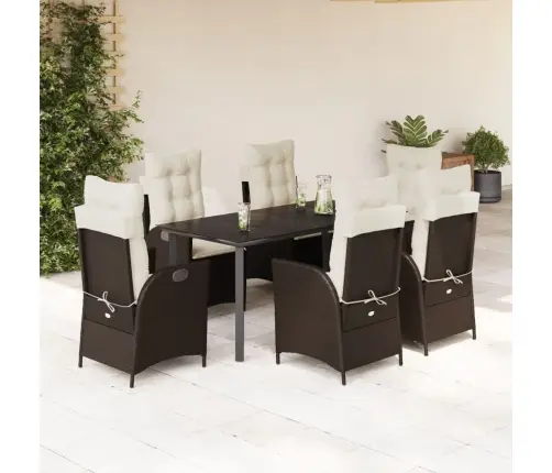 7-Osaline Aia Söögimööbli Komplekt Patjadega, Pruun, Polürotang