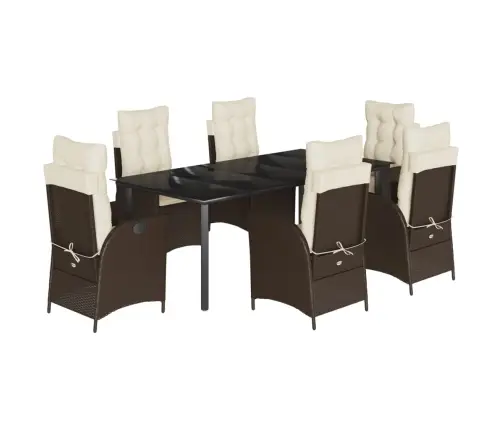 7-Daļīgs Dārza Mēbeļu Komplekts, Matrači, Brūna Pe Rotangpalma Vidaxl