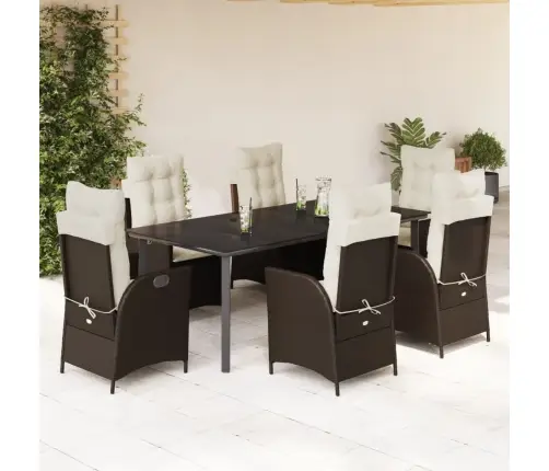 7-Daļīgs Dārza Mēbeļu Komplekts, Matrači, Brūna Pe Rotangpalma Vidaxl