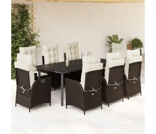 Sodo Komplektas Su Pagalvėlėmis, 9 Dalių, Rudas, Poliratanas