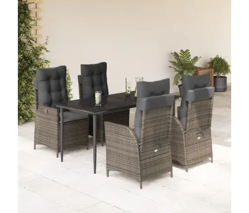 5-Daļīgs Dārza Mēbeļu Komplekts, Matrači, Pelēka Pe Rotangpalma Vidaxl