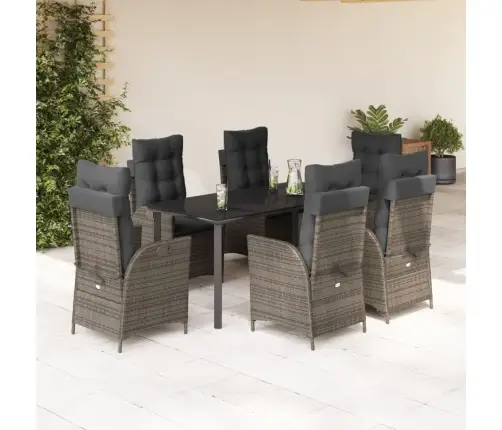 7-Daļīgs Dārza Mēbeļu Komplekts, Matrači, Pelēka Pe Rotangpalma Vidaxl