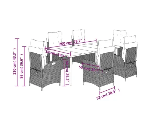 7-Osaline Aiamööbli Komplekt Patjadega, Hall, Polürotang