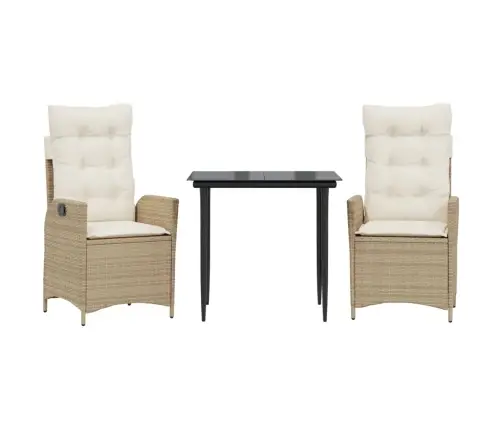 3-Daļīgs Dārza Mēbeļu Komplekts, Matrači, Bēša Pe Rotangpalma Vidaxl