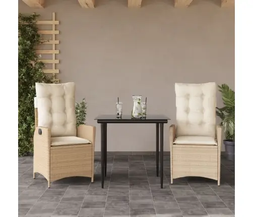 3-Daļīgs Dārza Mēbeļu Komplekts, Matrači, Bēša Pe Rotangpalma Vidaxl