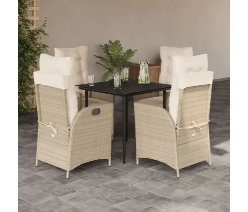 Sodo Komplektas Su Pagalvėlėmis, 5 Dalių, Smėlio, Poliratanas