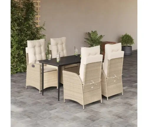 5-Daļīgs Dārza Mēbeļu Komplekts, Matrači, Bēša Pe Rotangpalma Vidaxl