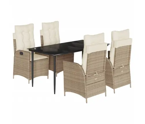 5-Daļīgs Dārza Mēbeļu Komplekts, Matrači, Bēša Pe Rotangpalma Vidaxl