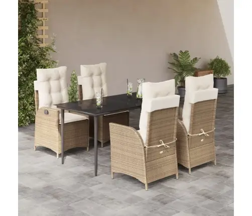 5-Daļīgs Dārza Mēbeļu Komplekts, Matrači, Bēša Pe Rotangpalma Vidaxl