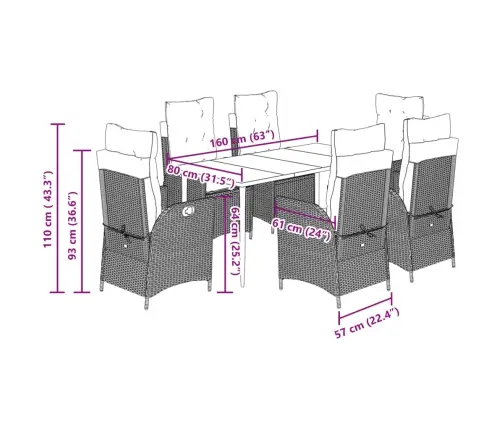 7-Daļīgs Dārza Mēbeļu Komplekts, Matrači, Bēša Pe Rotangpalma Vidaxl