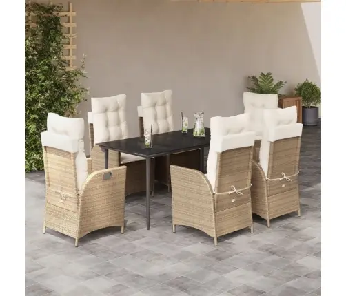 7-Daļīgs Dārza Mēbeļu Komplekts, Matrači, Bēša Pe Rotangpalma Vidaxl