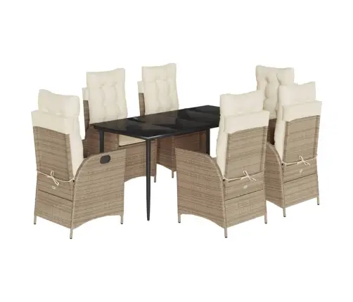 7-Daļīgs Dārza Mēbeļu Komplekts, Matrači, Bēša Pe Rotangpalma Vidaxl