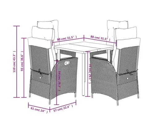 5-Daļīgs Dārza Mēbeļu Komplekts, Matrači, Bēša Pe Rotangpalma Vidaxl