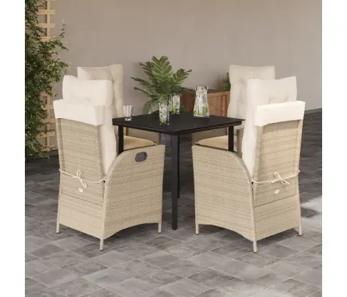 5-Daļīgs Dārza Mēbeļu Komplekts, Matrači, Bēša Pe Rotangpalma Vidaxl