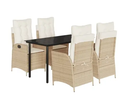 5-Daļīgs Dārza Mēbeļu Komplekts, Matrači, Bēša Pe Rotangpalma Vidaxl