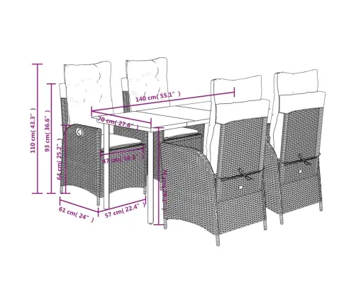 5-Daļīgs Dārza Mēbeļu Komplekts, Matrači, Bēša Pe Rotangpalma Vidaxl