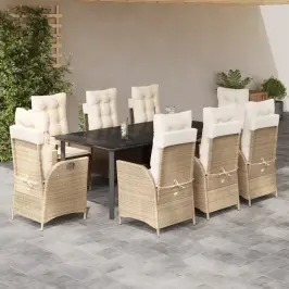 Sodo Komplektas Su Pagalvėlėmis, 9 Dalių, Smėlio, Poliratanas