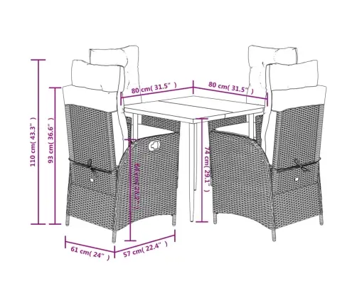 5-Daļīgs Dārza Mēbeļu Komplekts, Matrači, Bēša Pe Rotangpalma Vidaxl
