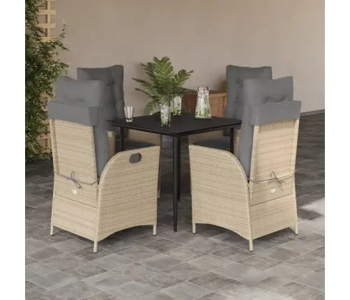 5-Daļīgs Dārza Mēbeļu Komplekts, Matrači, Bēša Pe Rotangpalma Vidaxl