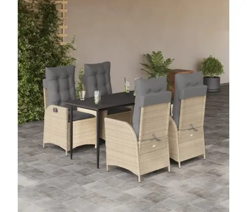 5-Daļīgs Dārza Mēbeļu Komplekts, Matrači, Bēša Pe Rotangpalma Vidaxl