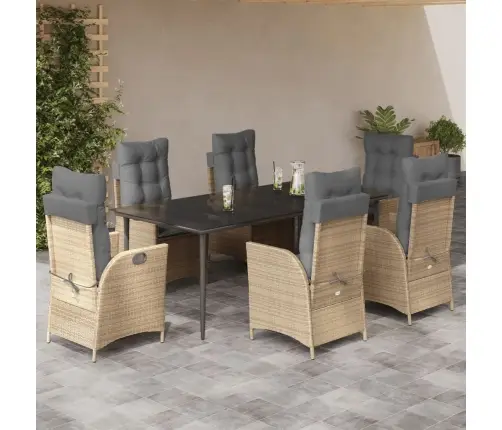 7-Daļīgs Dārza Mēbeļu Komplekts, Matrači, Bēša Pe Rotangpalma Vidaxl