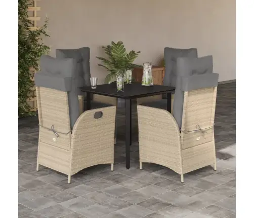 Sodo Komplektas Su Pagalvėlėmis, 5 Dalių, Smėlio, Poliratanas