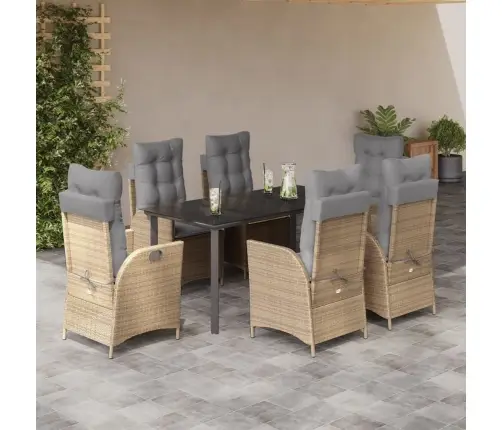 7-Daļīgs Dārza Mēbeļu Komplekts, Matrači, Bēša Pe Rotangpalma Vidaxl