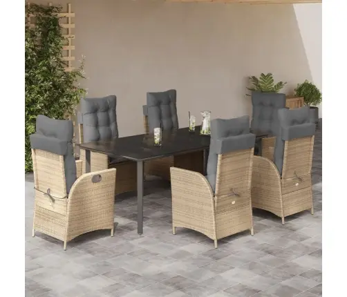 7-Daļīgs Dārza Mēbeļu Komplekts, Matrači, Bēša Pe Rotangpalma Vidaxl 7-Daļīgs Dārza Mēbeļu Komplekts, Matrači, Bēša Pe Rotangpalma Vidaxl