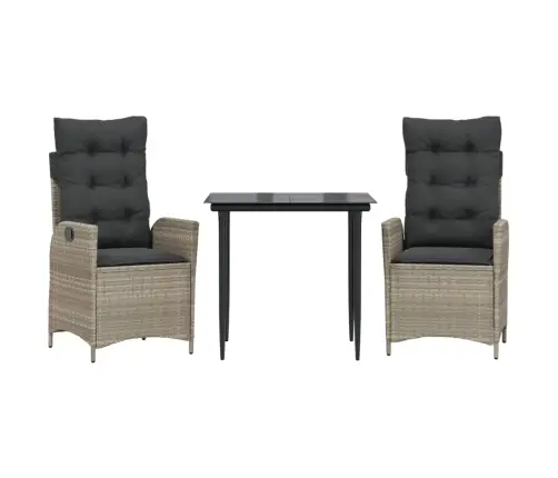 3-Osaline Aiamööbli Komplekt Patjadega, Helehall, Polürotang