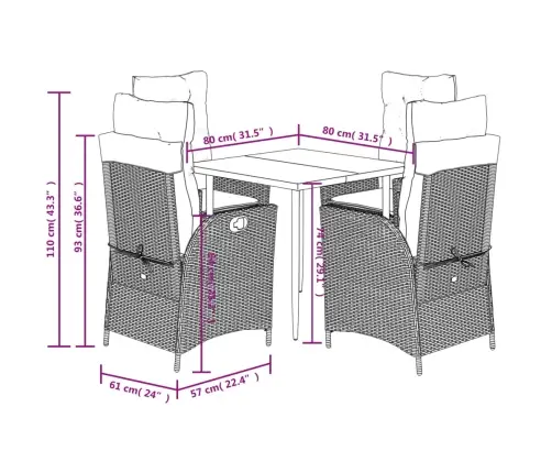 5-Daļīgs Dārza Mēbeļu Komplekts, Matrači,Gaiši Pelēka Pe Pinums Vidaxl