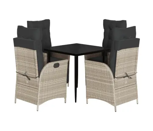 5-Daļīgs Dārza Mēbeļu Komplekts, Matrači,Gaiši Pelēka Pe Pinums Vidaxl