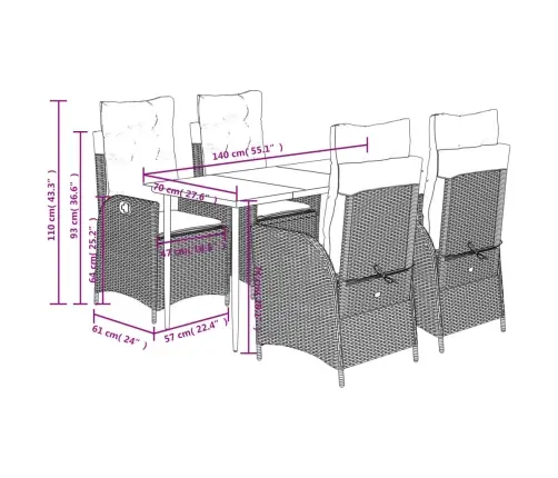 5-Daļīgs Dārza Mēbeļu Komplekts, Matrači,Gaiši Pelēka Pe Pinums Vidaxl