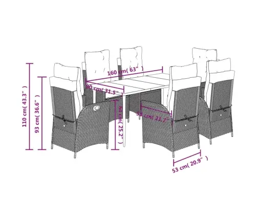 7-Osaline Aiamööbli Komplekt Patjadega, Helehall, Polürotang