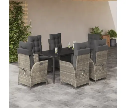 7-Daļīgs Dārza Mēbeļu Komplekts, Matrači,Gaiši Pelēka Pe Pinums Vidaxl