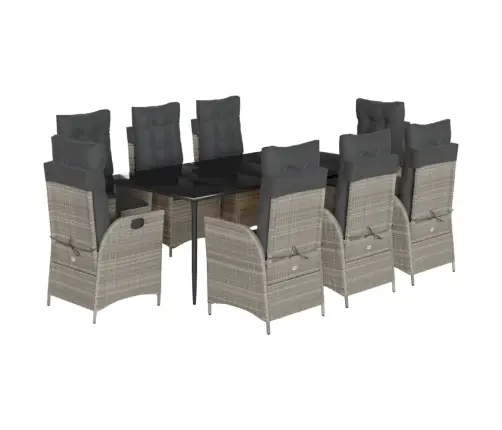 9-Daļīgs Dārza Mēbeļu Komplekts, Matrači,Gaiši Pelēka Pe Pinums Vidaxl