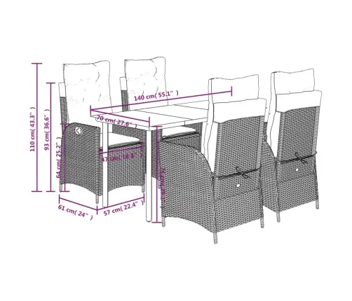 5-Daļīgs Dārza Mēbeļu Komplekts, Matrači,Gaiši Pelēka Pe Pinums Vidaxl