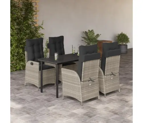 5-Daļīgs Dārza Mēbeļu Komplekts, Matrači,Gaiši Pelēka Pe Pinums Vidaxl