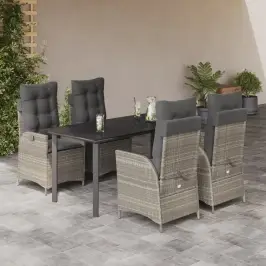 Sodo Komplektas Su Pagalvėlėmis, 5 Dalių, Pilkas, Poliratanas