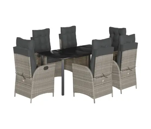 7-Daļīgs Dārza Mēbeļu Komplekts, Matrači,Gaiši Pelēka Pe Pinums Vidaxl